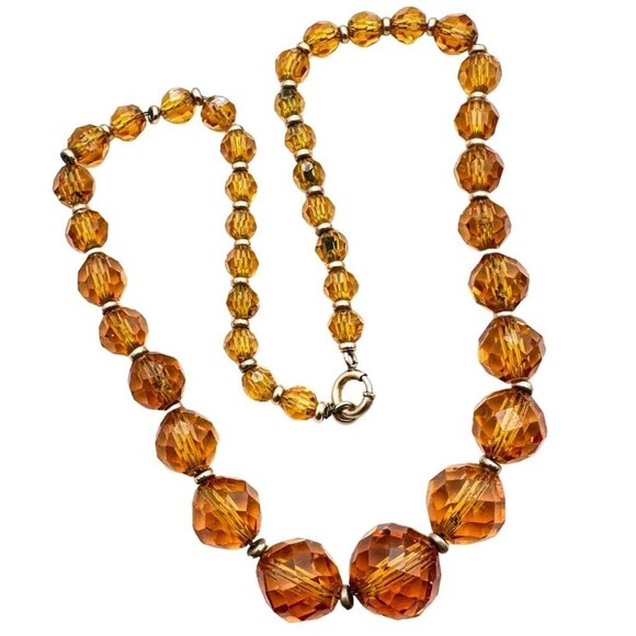 Simmons Womens Necklace 12K Gold Filled Amber Colored Crystal Antique Vintage - Picture 2 of 3